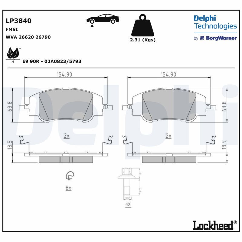 DEL-LP3840 Fren Balatasi On Corsa F (E) 19> Mokka E 20> 208 19> 2008 19> C4 20> Ds3 18> (302mm)