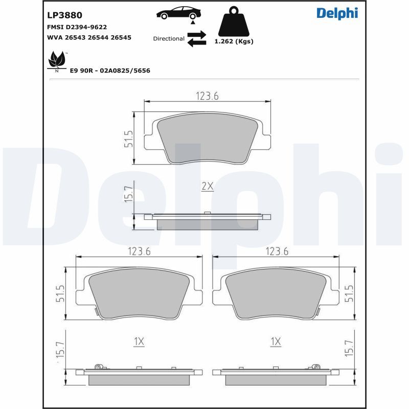 DEL-LP3880 Fren Balata Seti Aksesuarsiz Hyundai Ioniq 5 (Ne) --Kia Ev6 (Cv)