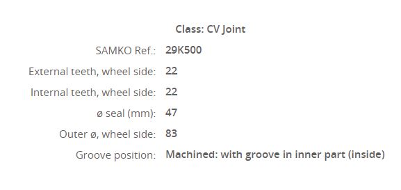 SO-1001 Aks Kafasi Sol-Sag On Dis Skoda Favorit 135 1.3 22x22x45 Uzunluk 134.8mm 1989-1994