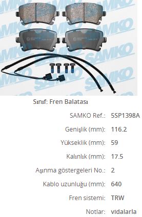 05P1206 Fren Balata Arka Fisli Volkswagen Transporter V (7ha,7hh,7ea,7eh) 1.9 Tdi 2003-2011/ Transporter V (7ha,7hh,7ea,7eh) 2.5 Tdi 2003-2011