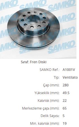 BRE-09.9167.11 On Fren Diski-280x22 5×112 (Vw Caddy 04-15  Golf 04-14  Audi A3 09-13  Seat Leon 06-13  Skoda Octavia 04-13)