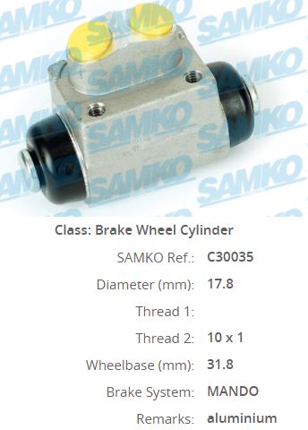 140712 Fren Silindiri Arka Sag Aluminyum 17,8 Mm Hyundai Getz 1.5 Crdi - 1.3i - 1.4i 2002-2008 / Accent Milenium 1.3 - 1.5 - 1.5 Crdi 2000-2003