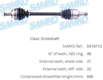 PE-8022A Komple Aks Sol On Peugeot 106 Ii 1.6i Gti Absli 48 Dis Uzunluk 615mm 1996-2002