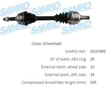 MGA-73093 Komple Aks Sol On Opel Vectra B 1.6i Absli 29 Dis Uzunluk 592mm 1995-2003
