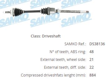 PE-8088A Komple Aks Sag On Peugeot 206+ 1.4 Hdi Absli 48 Dis Uzunluk 886 Mm 2009-