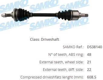 PE-8004A Komple Aks Sol On Peugeot 206 (2a/C) 1.6i 16v 90 Hp Absli 48 Dis Uzunluk 604,5mm 1998-2006