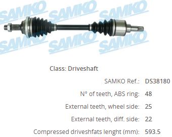 PE-8007A Komple Aks Sol On Peugeot 206 (2a/C) 1.6i 16v Absli 48 Dis Uzunluk 601mm 1998-2006