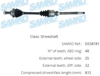 PE-8008A Komple Aks Sag On Peugeot 206 (2a/C) 1.6i 16v Absli 48 Dis Uzunluk 880mm 1998-2006