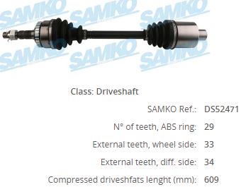 OP-8070A Komple Aks Sag On Absli 29 Dis Uzunluk 612mm Opel Corsa C 1.7 Cdti M-T 2000-2006 / Combo C 1.7 Cdti M-T 2001-2006 / Meriva A 1.7 Cdti M-T 2003-2010