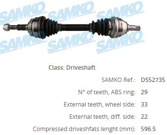 OP-8073A Komple Aks Sol On Absli 29 Dis Uzunluk 596mm Opel Vectra B 1.8i 16v 1999-2003