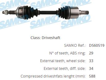 OP-8069A Komple Aks Sol On Absli 29 Dis Uzunluk 587,5mm Opel Corsa C 1.7 Cdti M-T 2000-2006 / Combo C 1.7 Cdti M-T 2001-2006