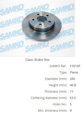 WBD1051 Fren Diski Arka Duz 5 Bjn 264,8x11x63,5x40,8 Ford Focus Ii1.4i - 1.6 Tdci -2004-2011/ Focus C-Max 1.6i - 1.8i - 1.6 Tdci- 2003-2007