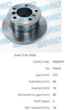 MGA-50208 Arka Fren Diski-272x16 5×130 (Vw Lt 97-07  Mercedes Sprinter 95-06)