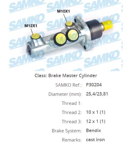 MHR-19900 Fren Ana Merkez Master Ii 03-10 Bendix Tipi Döküm 25,4mm