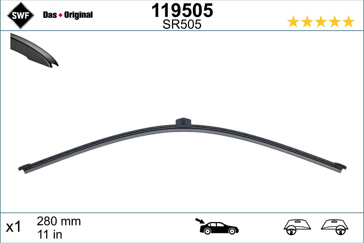 VAL-119505 Swf Visioflex Flat Blade (X1) (285 Mm) (Arka) Audi A1 Sportback (12.2018 / )