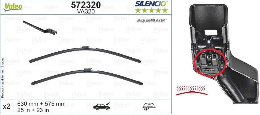 VAL-572320 Valeo Silencio Aquablade Flat Blade Va320 (X2) (630+575 Mm) Mercedes S-Class W222 And V222 (04.2013/