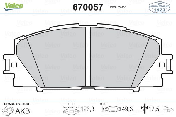 VALEO 9001237 Disk Fren Balatasi Ön Toyota Corolla 1.6-1.8 13>. Yaris 1.0-1.4-1.5h 11>