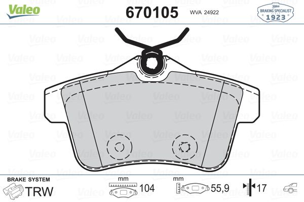 VAL-670105 Fren Balatasi Arka  Peugeot P3008 09>16 P5008 09>17 P508 10>18 P308 Gti-Rzc 10>14 Citroen C4 09>16 D