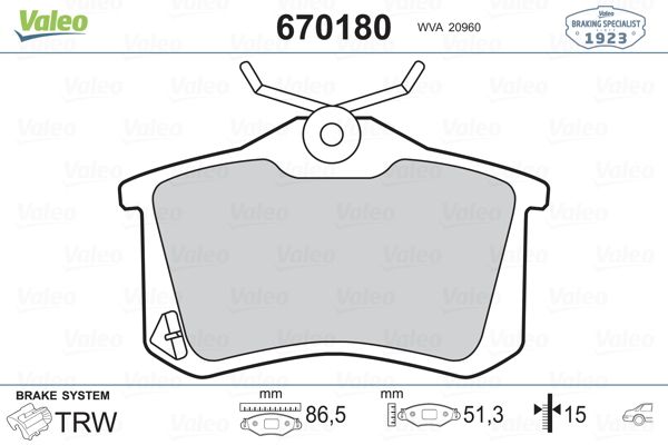 VAL-670180 Fren Balatasi Arka Clio 05> Clio Grandtour 07> Espace Grand Modus 04> Grand Scenic 06/09 Megane 09 S