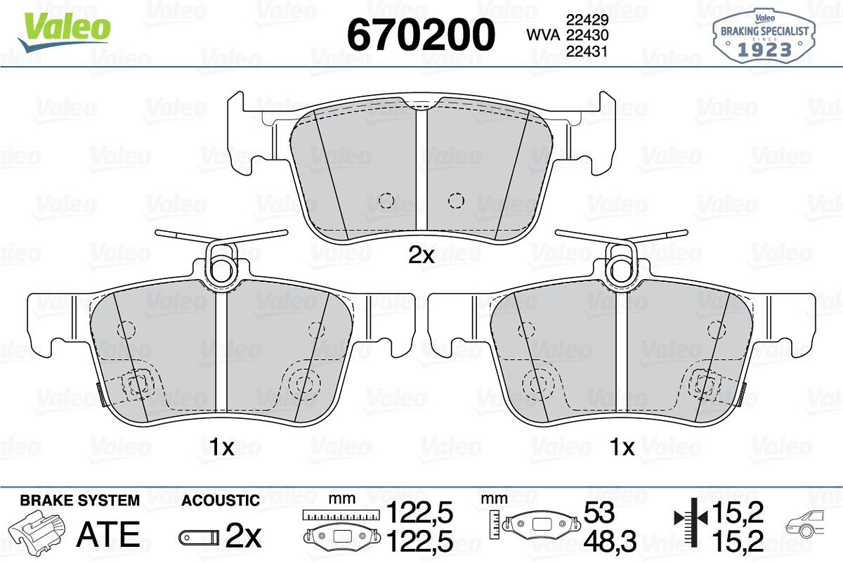 VAL-670200 Balata Fren Arka-(Honda  Civic 2017/ 1.5 Vtec /1.6 I-Dtec Fk / 1.6 I-Vtec  Fc5  / 2019/ 1.6 I-Vtec L
