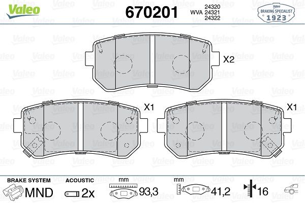 VAL-670201 Fren Balatasi Arka  Accent Era 1.4 Gl-1.5 Crdi-1.6 Gls 11/05=> Kia Rio 02=> Kia Ceed 07=> 