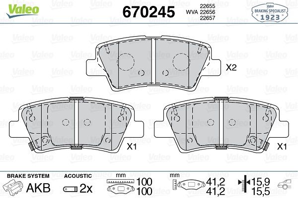 VAL-670245 Fren Disk Balatasi Arka Tucson 2.0d 06 15> Sportage 2.0 2.0d 2.4 09 15>