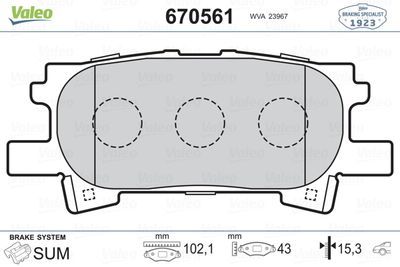 VAL-670561 Fren Balata Arka (Lexus Rx  03-08 )