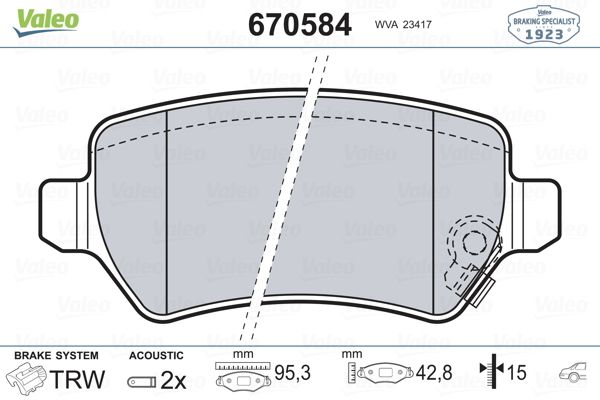 VAL-670584 Fren Balatasi Arka Astra G Astra H Meriva Zafira B Corsa C Kia Ceed 12=>