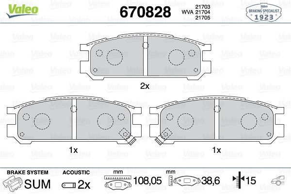 VAL-670828 Balata Fren Arka-(Subaru  Legacy 89/98  4wd /Impreza 92/00  4wd   )