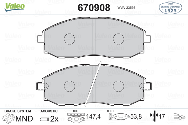 VAL-670908 Balata Fren On-(Hyundai  Starex 97/02 ) -
