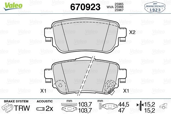 VAL-670923 Fren Balatasi Arka Nissan Qashqai J11 2013-/ Xtrail T32 15-/ Renault Kadjar Koleos 2015-/