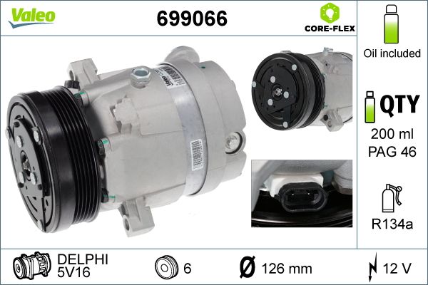 58-3207 Klima Kompresoru 6pk 126mm Opel Vectra A 2.0 1988-1995/ Calibra A 2.0i 1995-2003