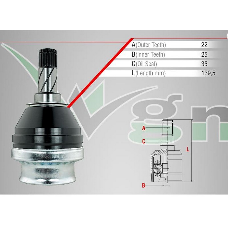 OP-5053 Aks Kafasi Sol-Sag On Ic Opel Vectra C 1.6 16v 22x25x35 Uzunluk 139,5 Mm 2002-2008