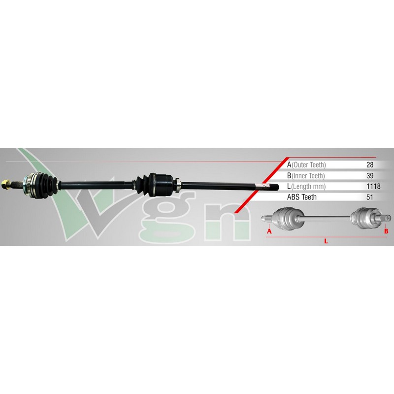RN-8029A Komple Aks Sag On Renault Master Ii (Fd) 2.5 D S8u Absli 51 Dis Uzunluk 1118mm 1998-2010